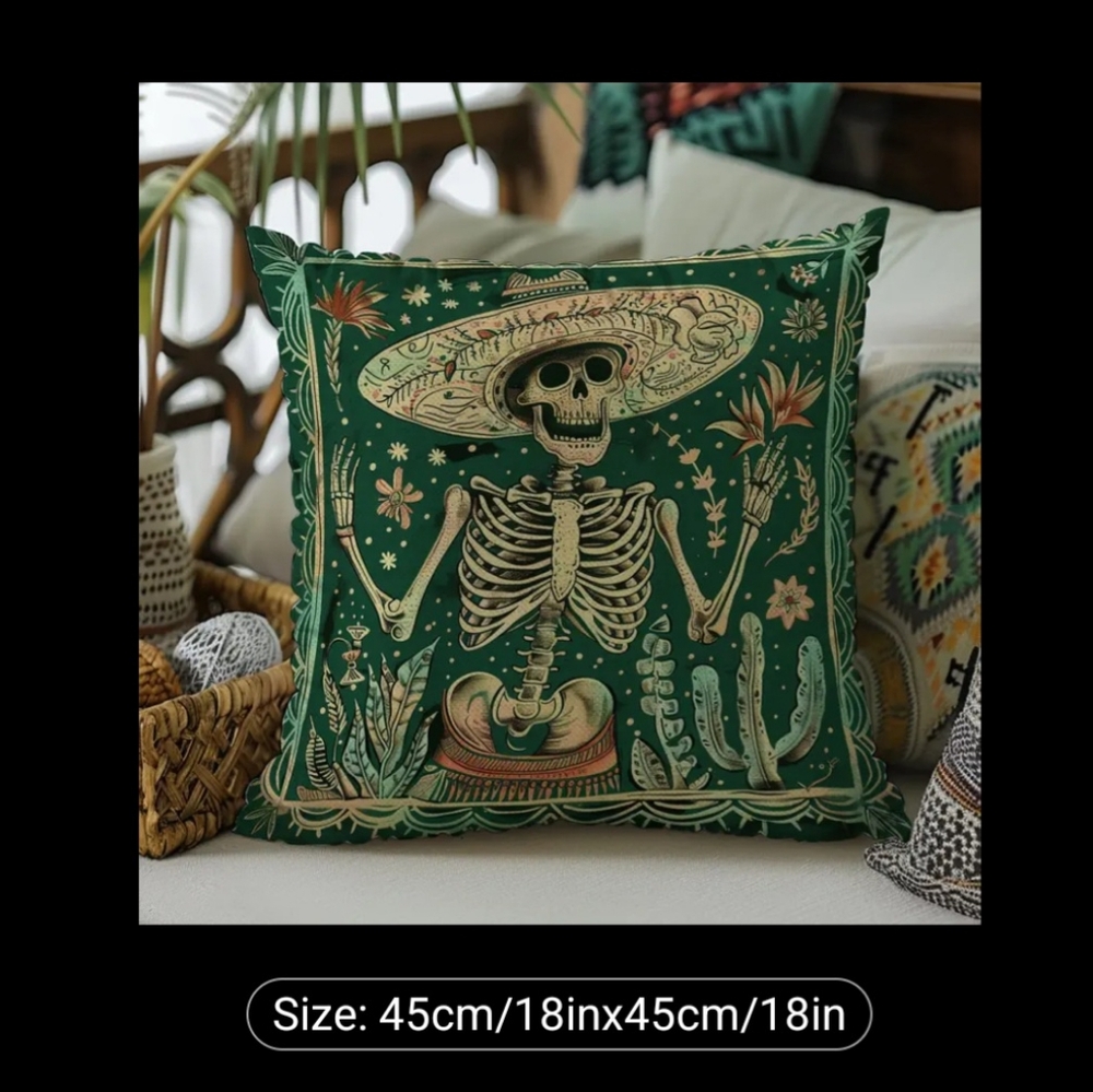 Latin Style Skeleton Decorative Pillow Case - Picture 2 of 3